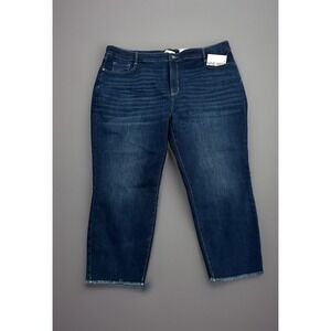 Nine West Jeans Women 22WS Crop Straight Leg High Rise Blue Denim Pants Raw Hem